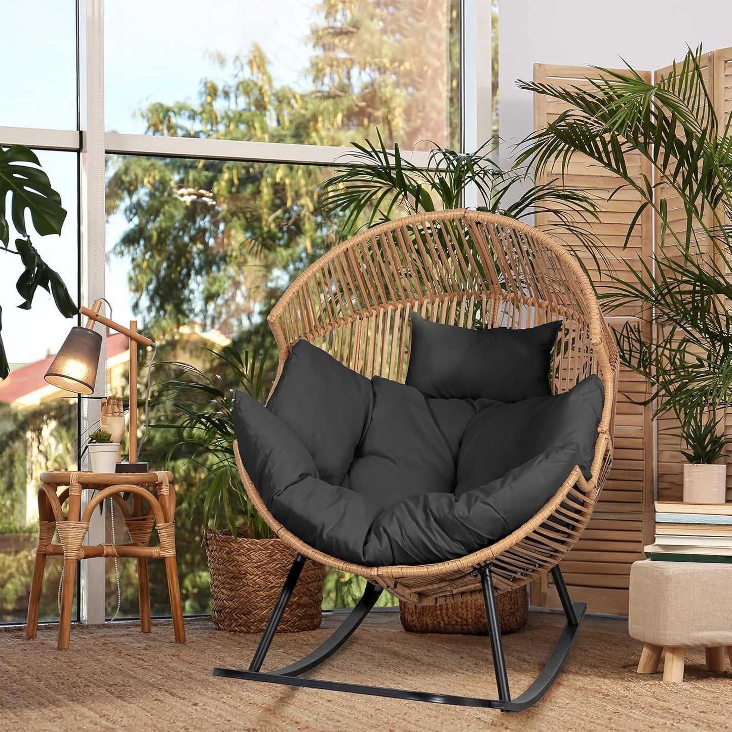 JAMFLY Egg Chair Outdoor Rocking Chairs for Indoor and Patio