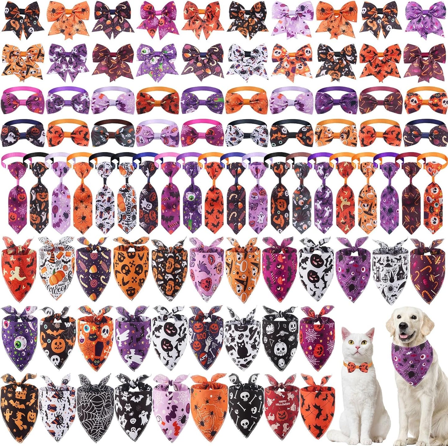 120 Pcs Halloween Dog Bandanas and Bow Ties for Pets