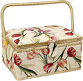 Sewing Basket with Tulip Floral Print Design - Portable Sewing Kit