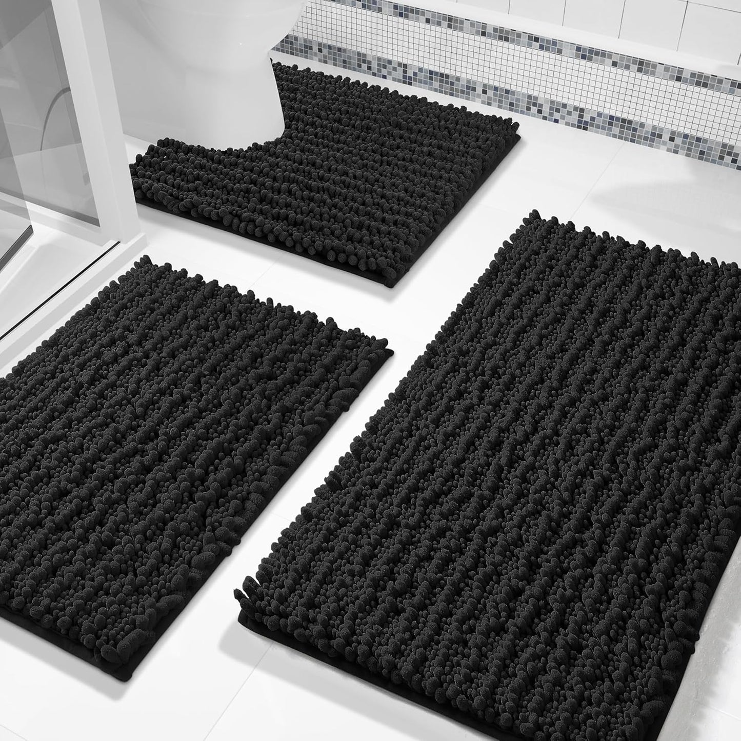 Yimobra Black Bathroom Rug Set 3 Piece for Luxurious Comfort
