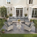 Grey 11-Piece Wicker Patio Conversation Set - Rocking Swivel Seats