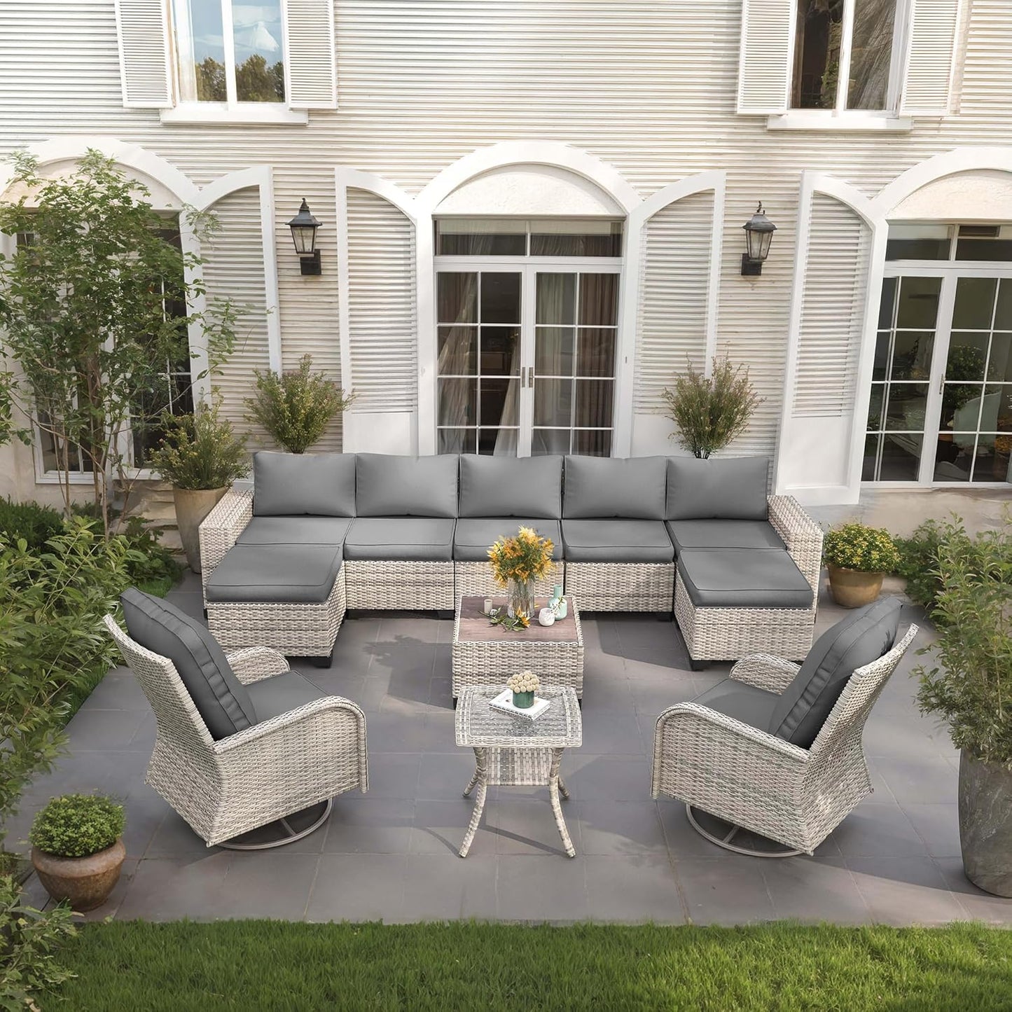 11-Piece Outdoor Patio Furniture Set with Rocking Swivel Chair