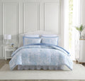 Twin Quilt Set Reversible Cotton Bedding - Floral Bedford Blue