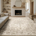 10x14 Neutral Area Rug Beige Floral - Low Pile Washable Rug