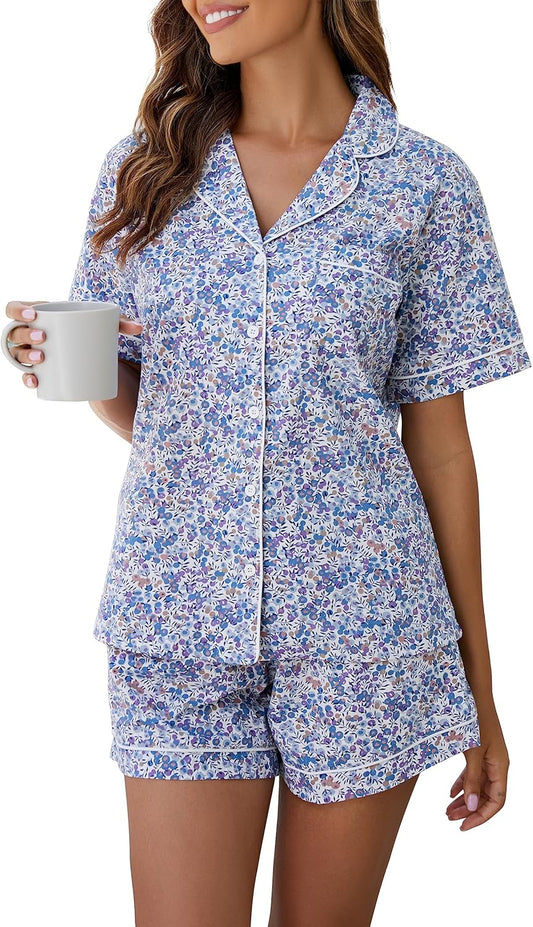 LUBOT 100% Cotton Pajamas for Women - Soft Summer Sleepwear