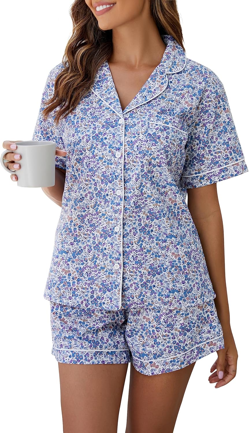 LUBOT 100% Cotton Pajamas for Women - Soft Summer Sleepwear