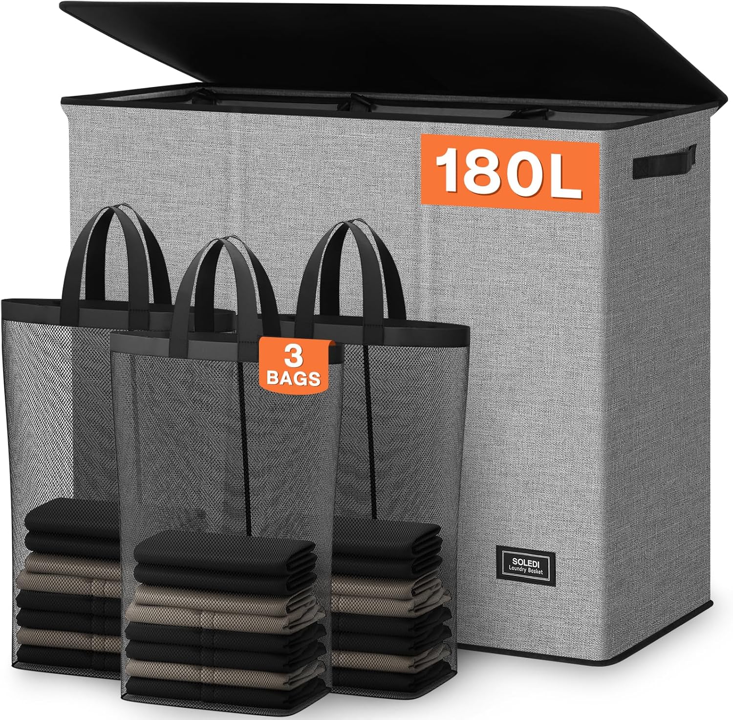 Extra Large 180L Laundry Hamper with Lid and Sturdy Handle