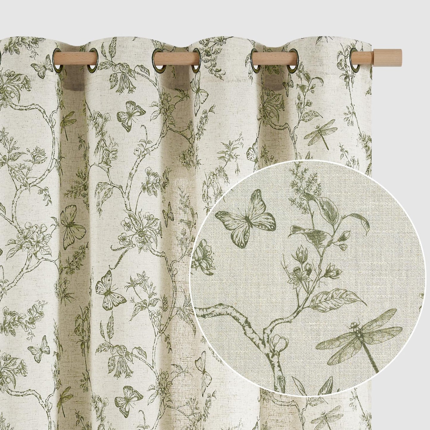 Lazzzy Linen Farmhouse Curtains Green Floral 63 Inch Drapes