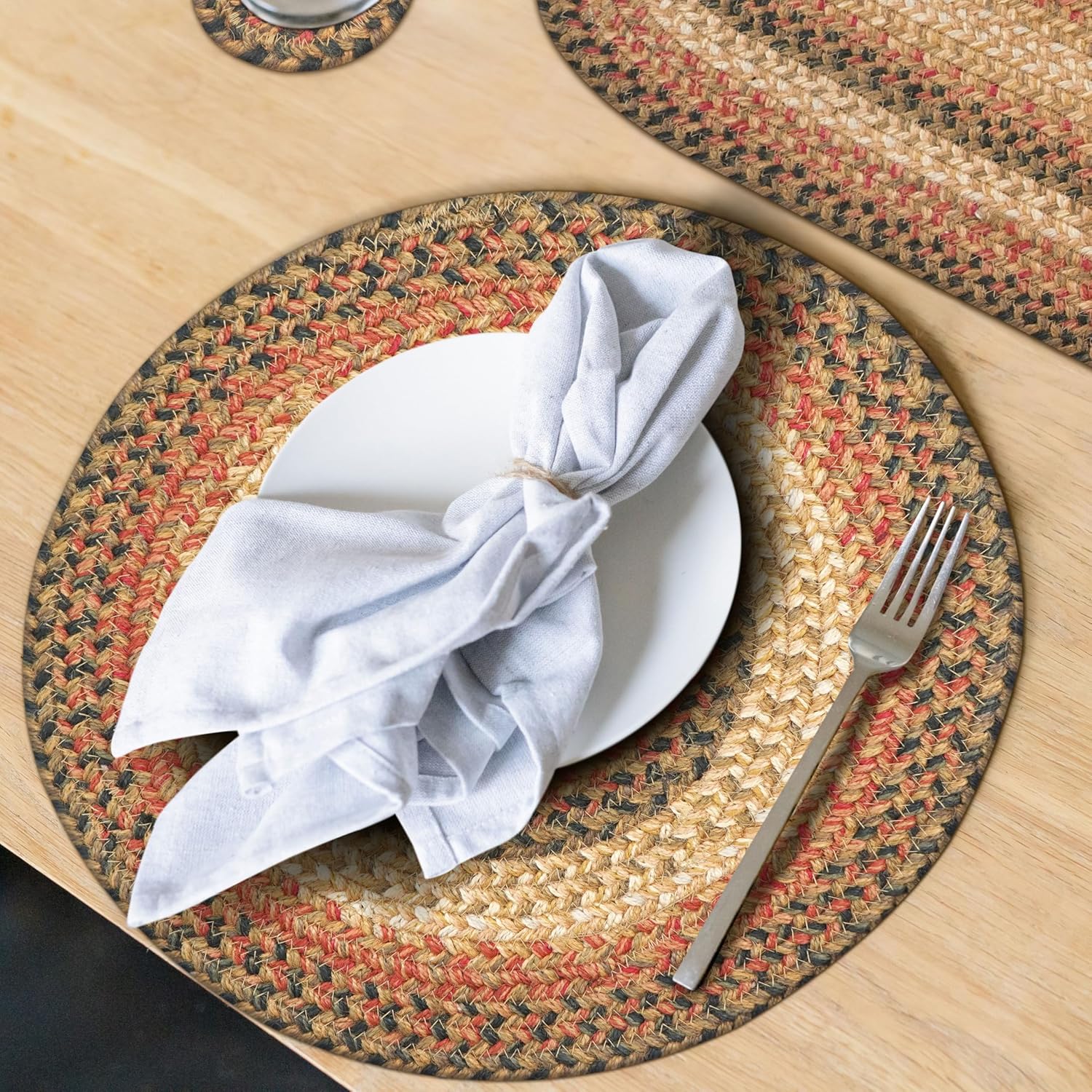 Russet Jute Woven Round Placemats Set of 6 for Rustic Charm