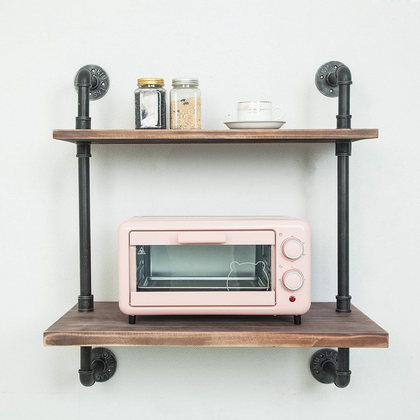 Retro Industrial Pipe Microwave Shelf - Kitchen Organizer