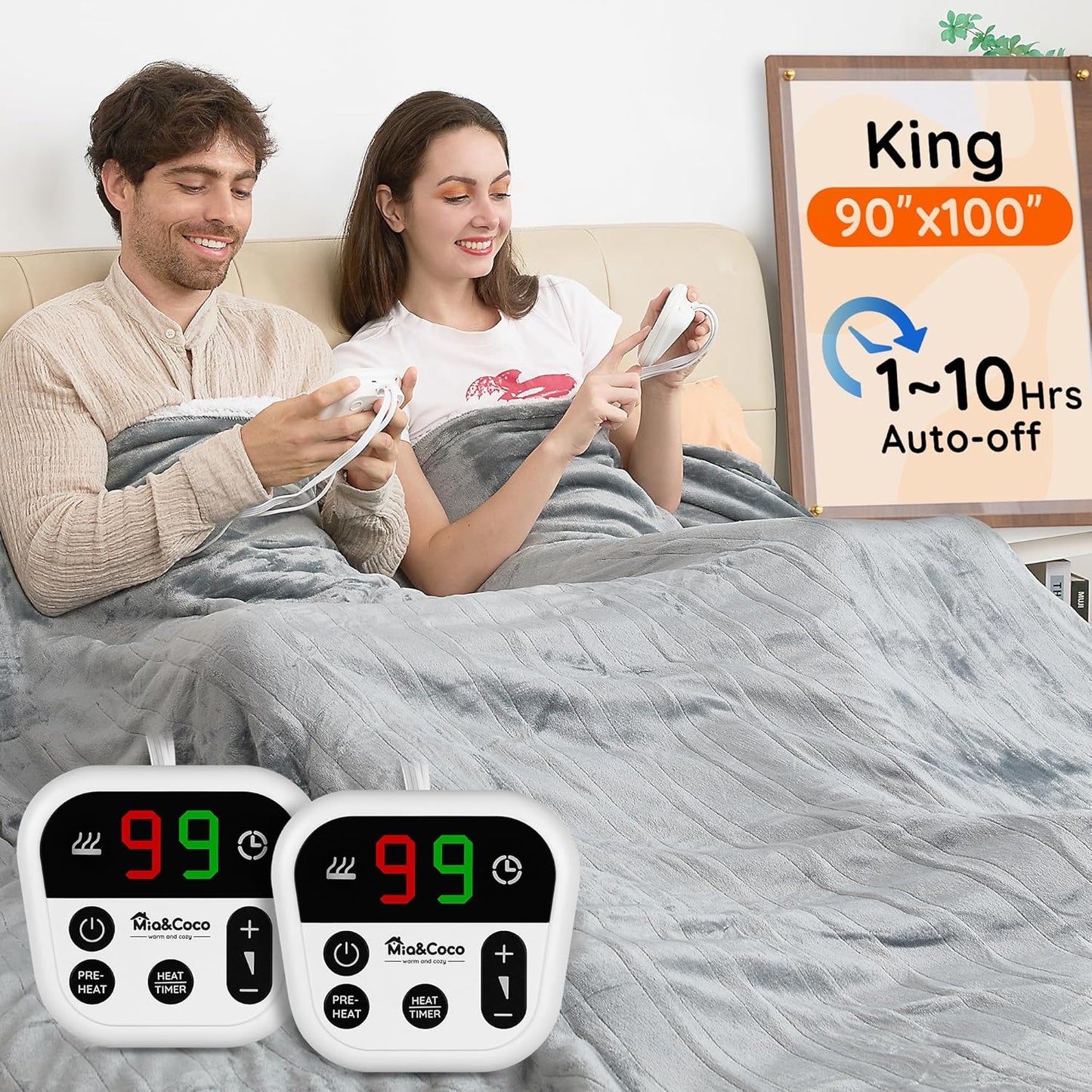 Mia&Coco Electric Blanket King - Dual Control Flannel Heated
