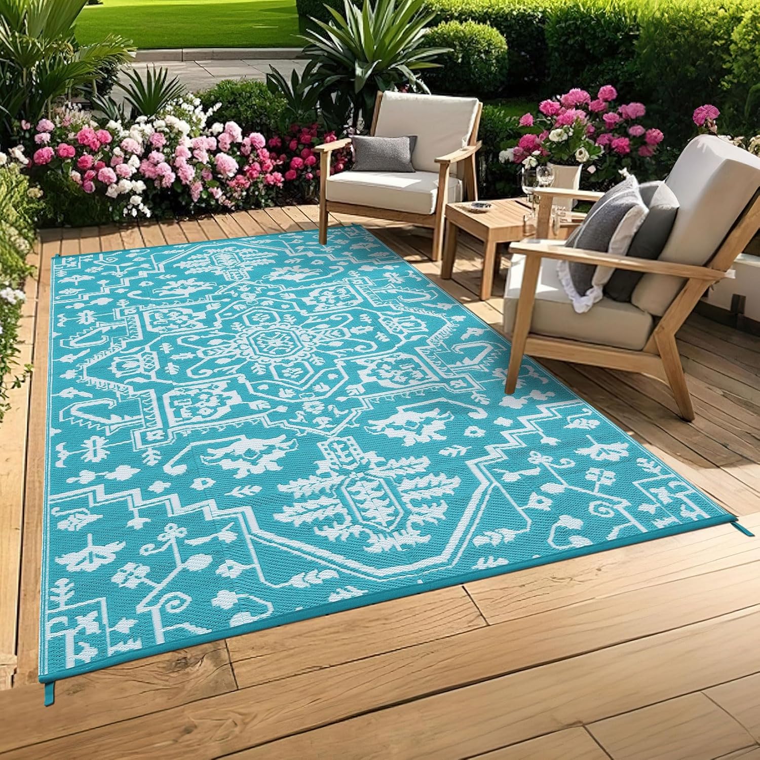 Waterproof Outdoor Rug 8x10 Reversible Plastic Straw Mat