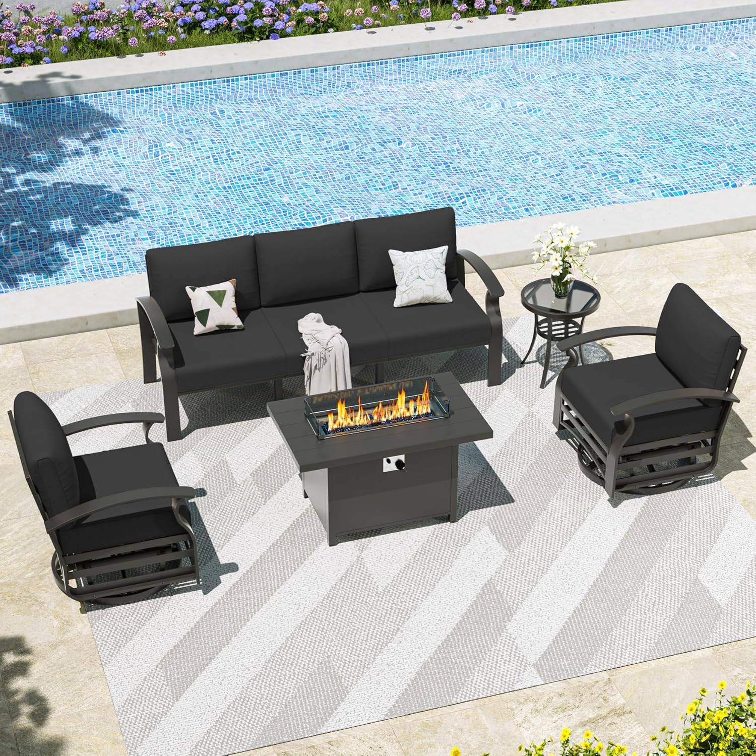 Kullavik Aluminum Patio Furniture Set with Fire Pit Table