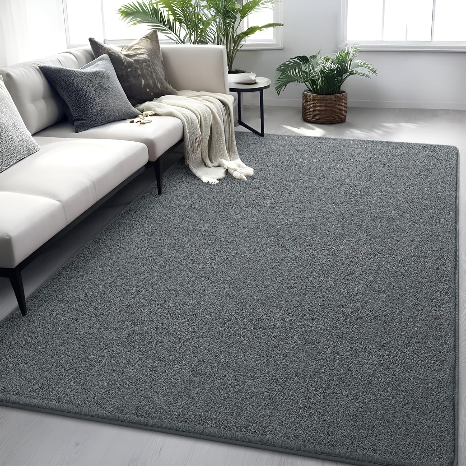 5x7 Feet Area Rug for Living Room Bedroom, Dark Grey Washable