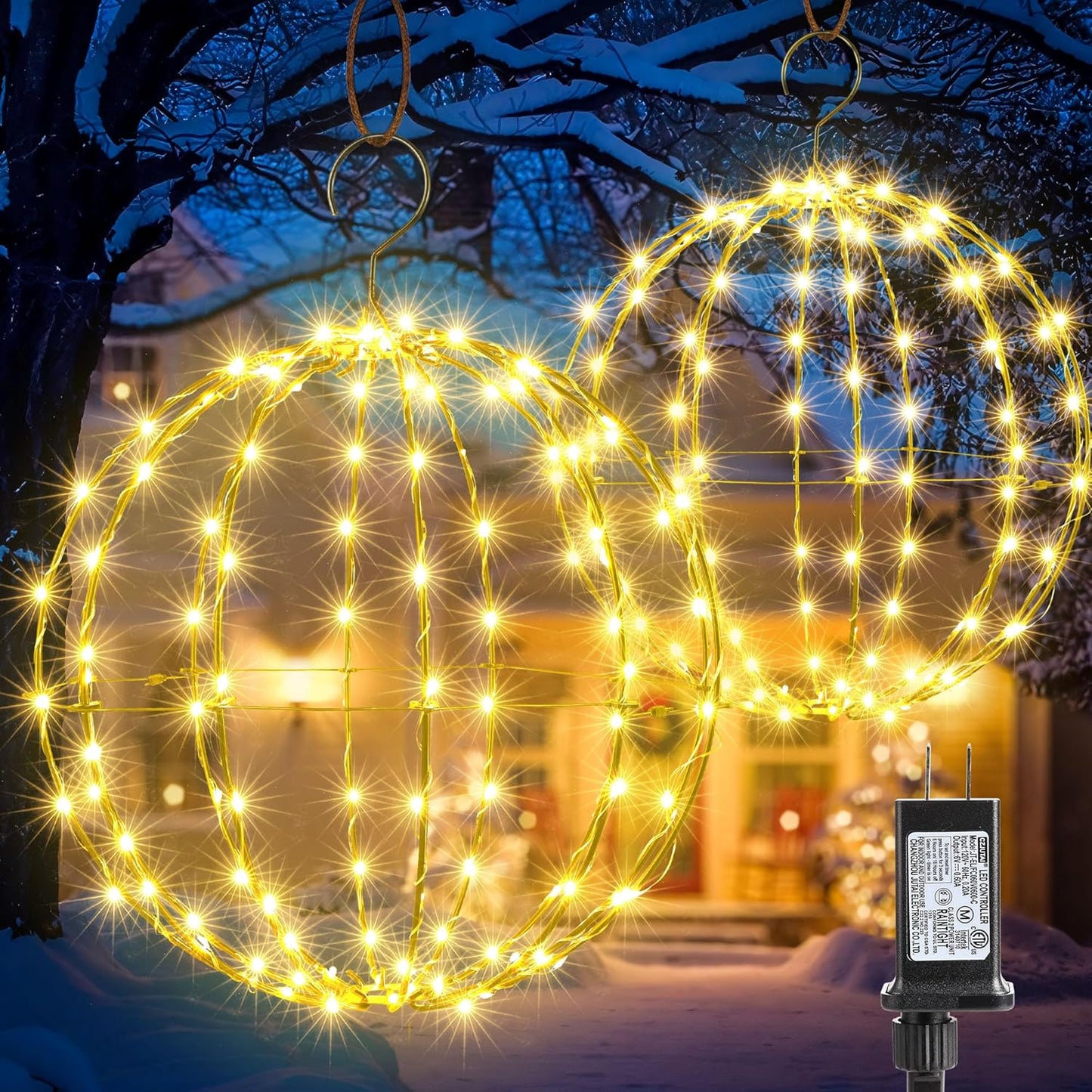 Set of 2 Christmas Hanging Ball Lights for Festive Decor