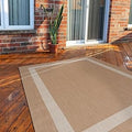CAMILSON Outdoor Rug 6x9 Bordered Beige/White - Washable Patio Rug