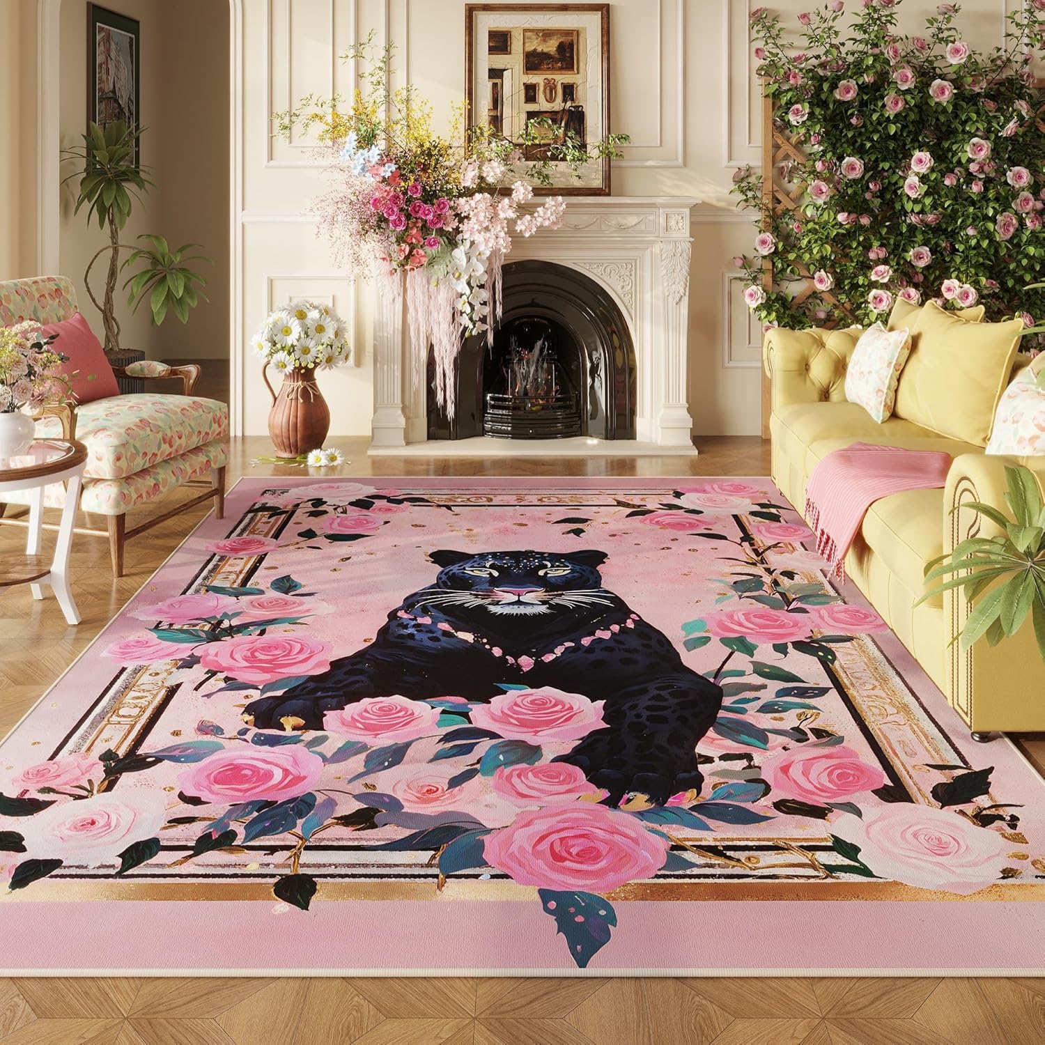 Retro Lavish Leopard 8x10 Area Rug for Living Room Clearance