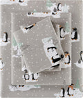 True North Cozy Flannel 100% Cotton Sheet Set - Warm Grey Penguins