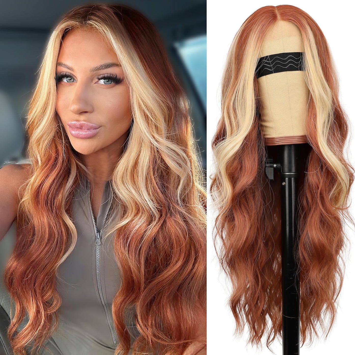 Ginger Mixed Blonde Wig for Women - Long Wavy Synthetic Style