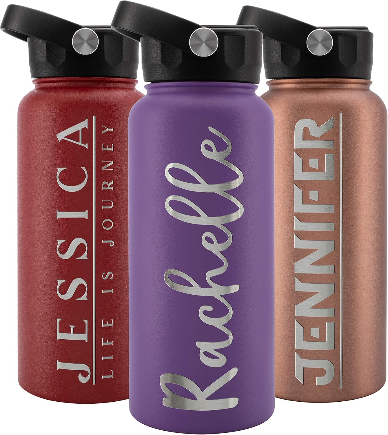 Personalized Water Bottle w Straw Lid - Custom Insulated 32 oz