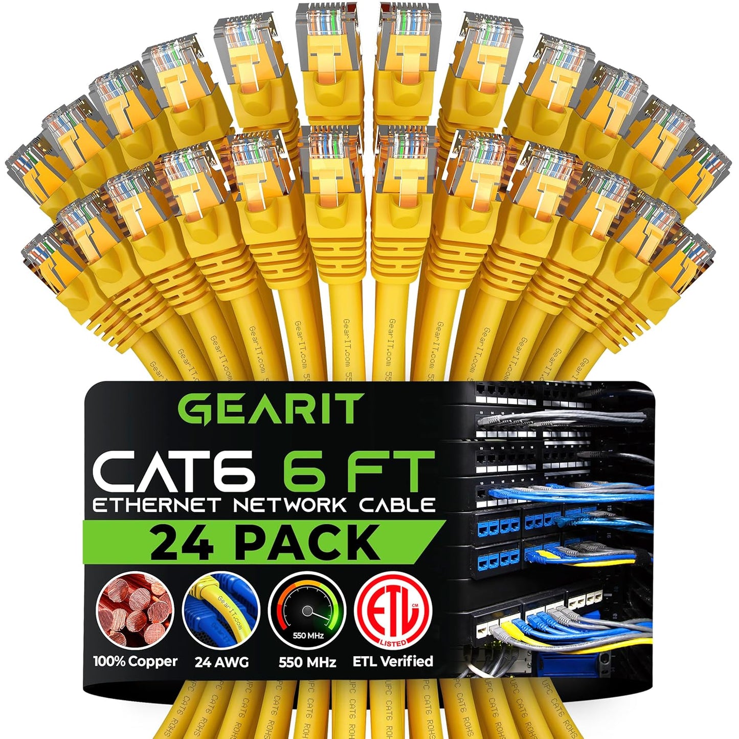 High-Speed Cat6 Ethernet Cable 24-Pack -10Gbps, Snagless, Gold-Plated RJ45 Connectors