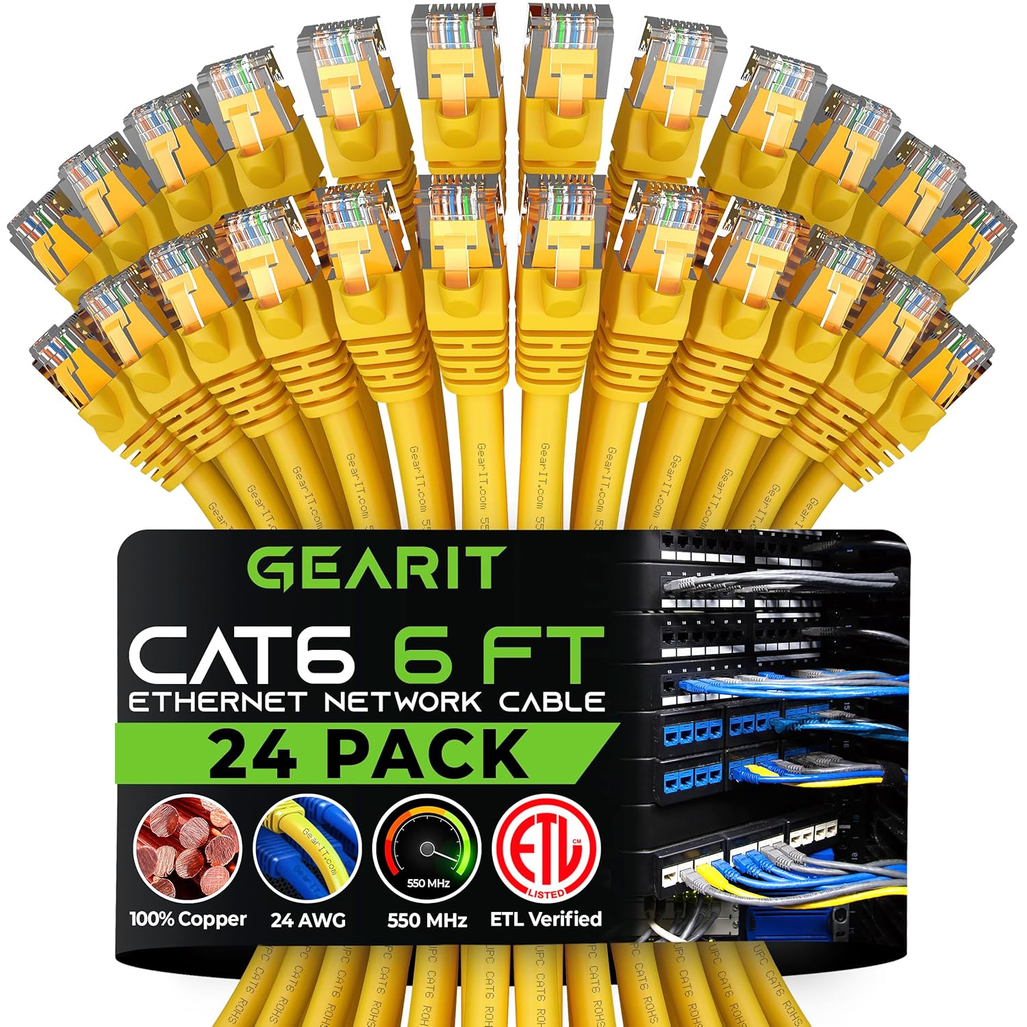 High-Speed Cat6 Ethernet Cable 24-Pack -10Gbps, Snagless, Gold-Plated RJ45 Connectors