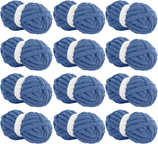 HOMBYS Country Blue Chunky Chenille Yarn for Cozy Knitting