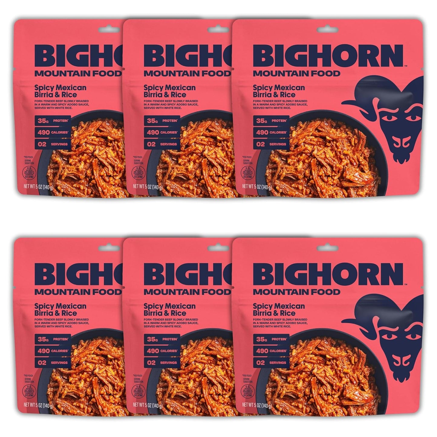 BIGHORN Mountain Food Spicy Mexican Birria and Rice - 6 Packs