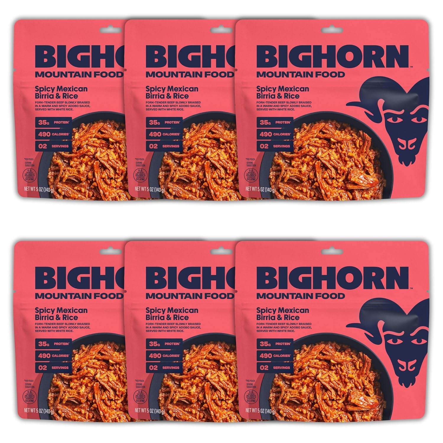 BIGHORN Mountain Food Spicy Mexican Birria and Rice - 6 Packs