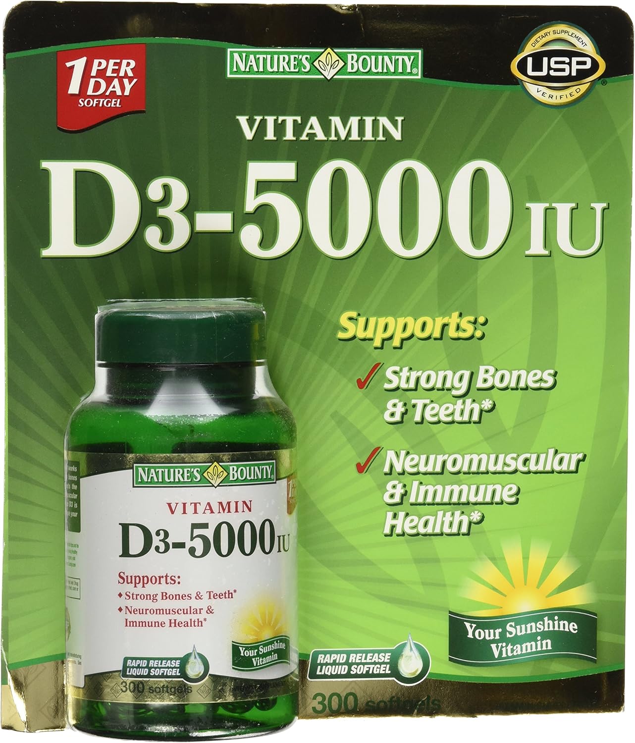 Nature's Bounty Vitamin D3 5000 IU Softgels for Immune Support