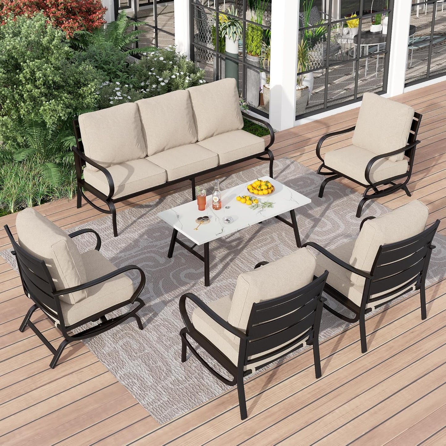 PHI VILLA 6 Piece Patio Furniture Set for Ultimate Comfort