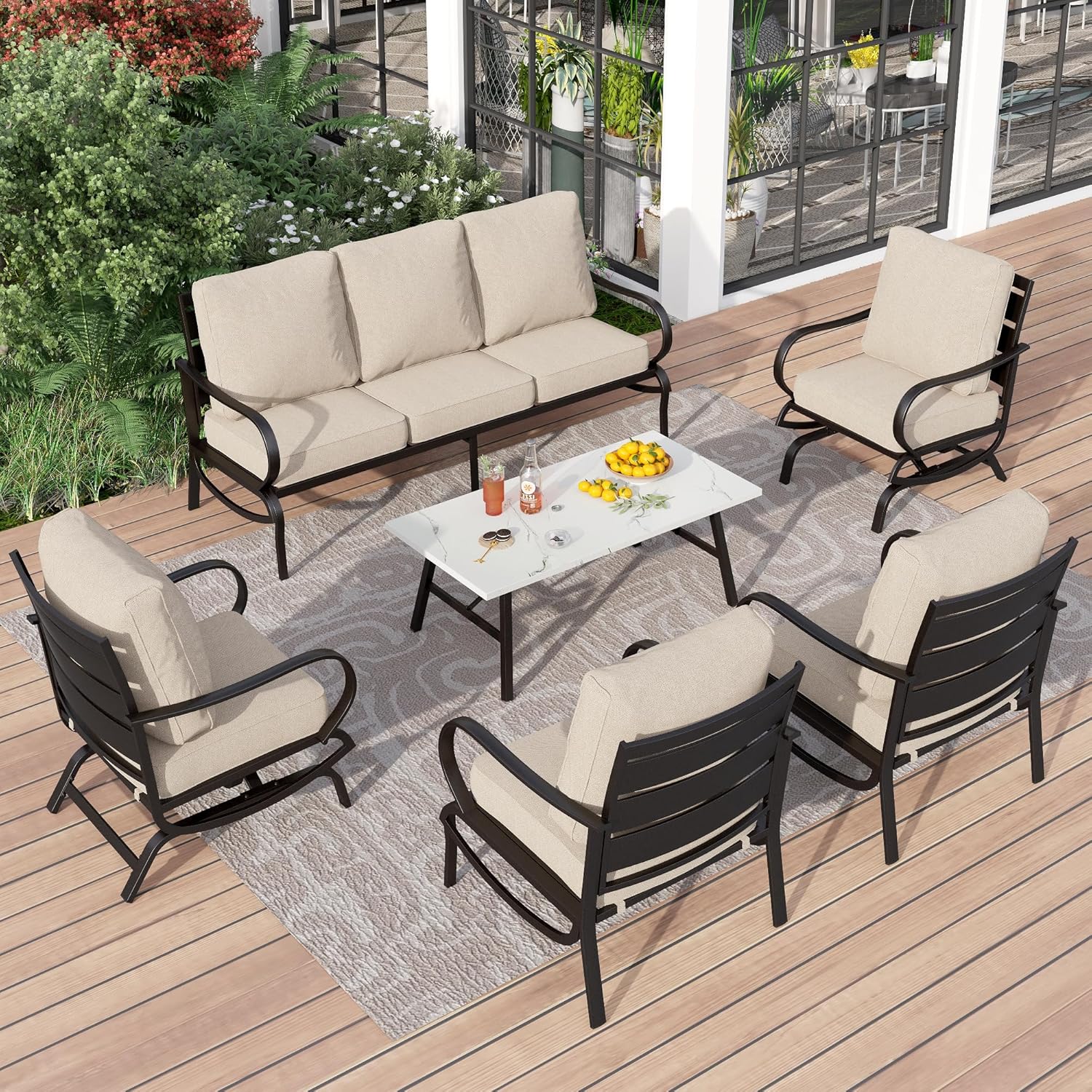 PHI VILLA 6 Piece Patio Furniture Set for Ultimate Comfort