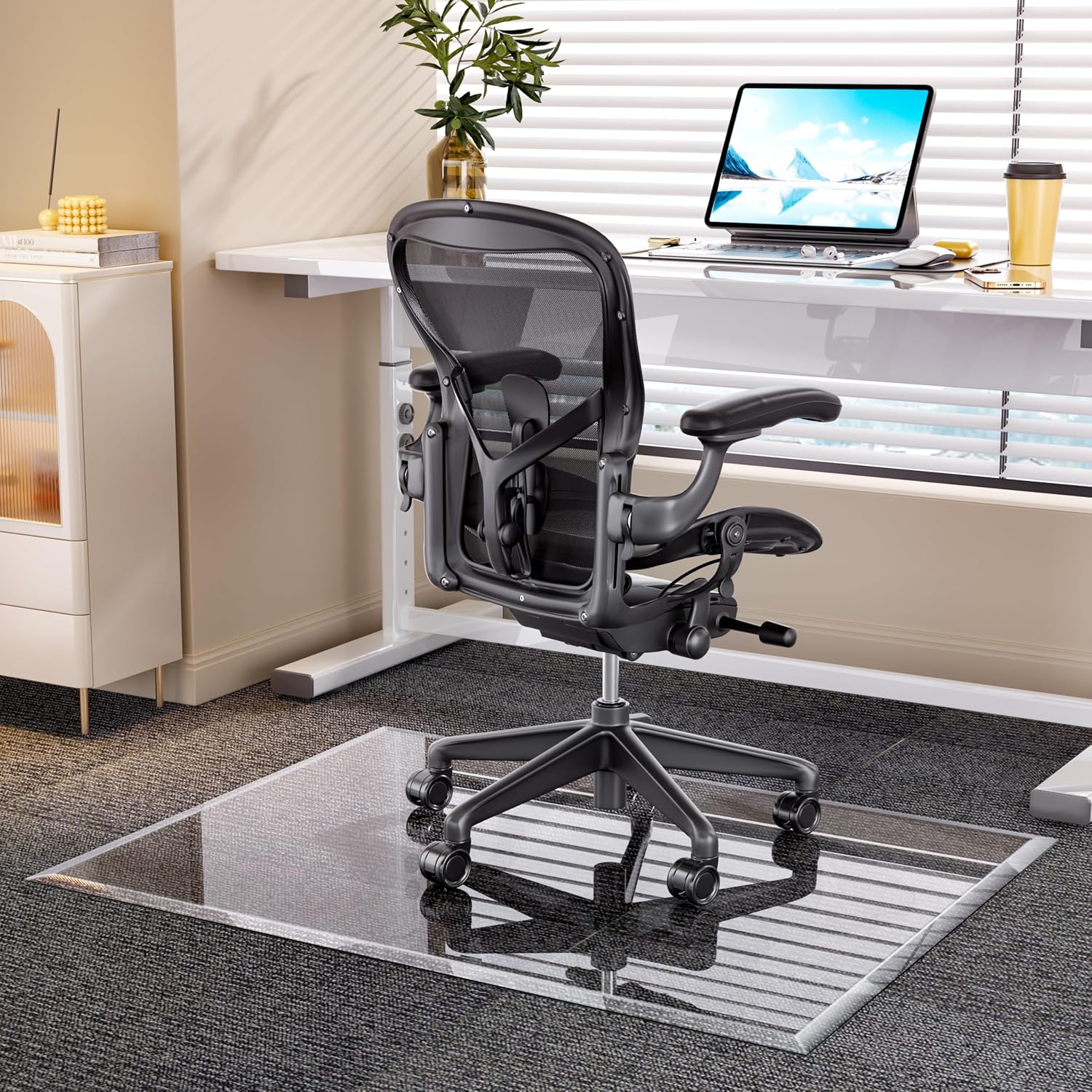 Tempered Glass Chair Mat 48 x 36 Beveled Edge for Office Use