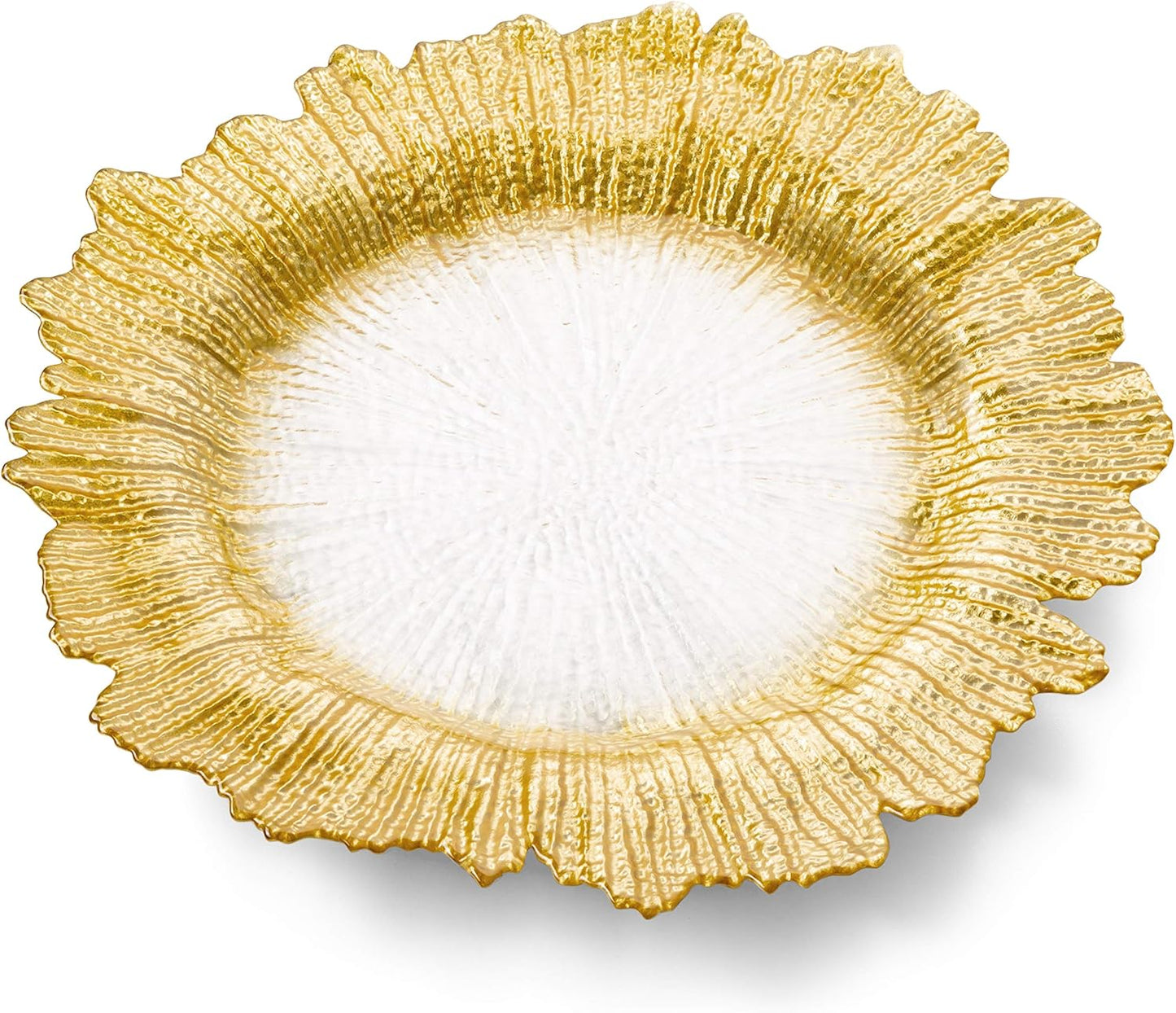Elegant Gold Flower Glass Chargers x4 - Classic Touch