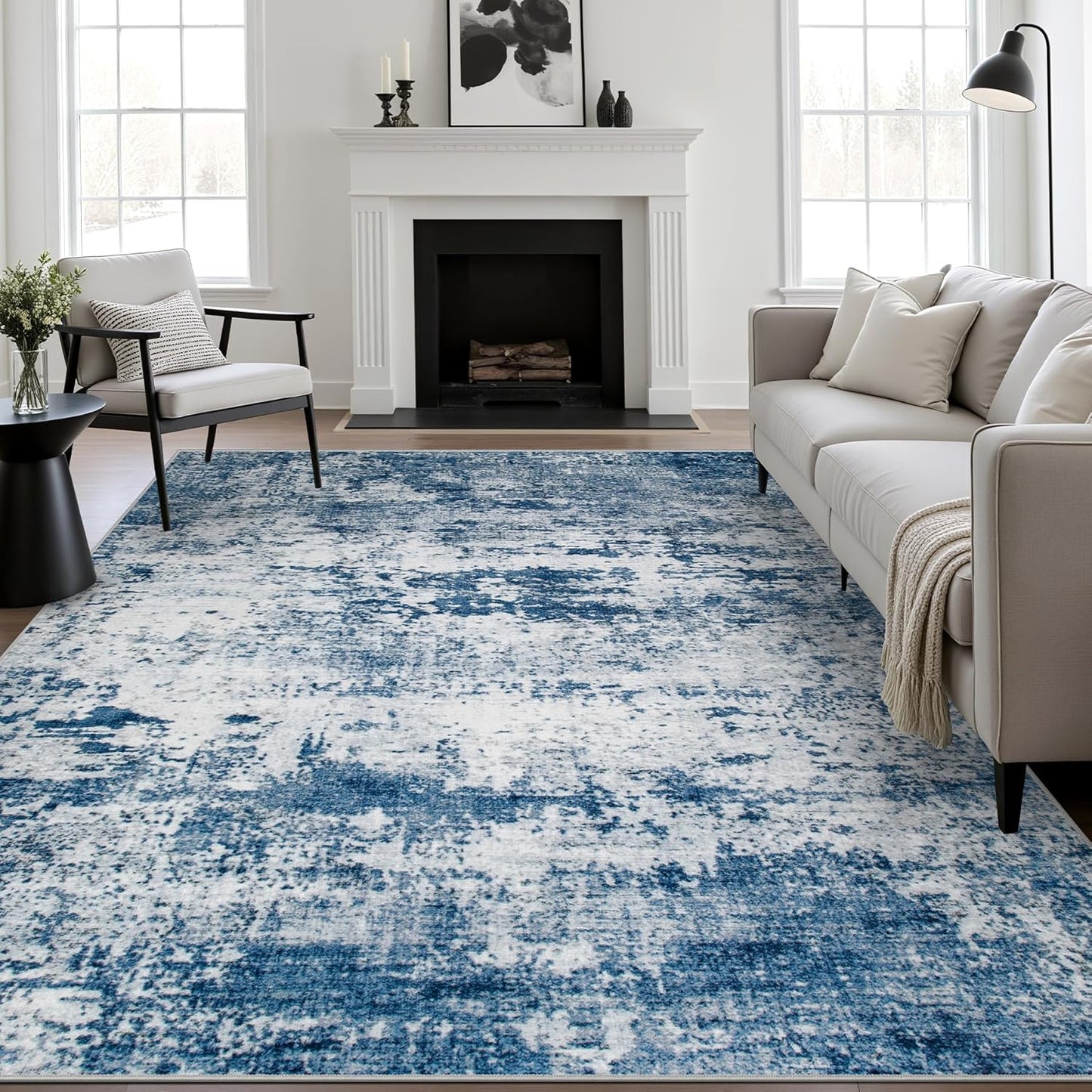 9x12 Area Rug: Washable Modern Abstract Soft Thin Carpet
