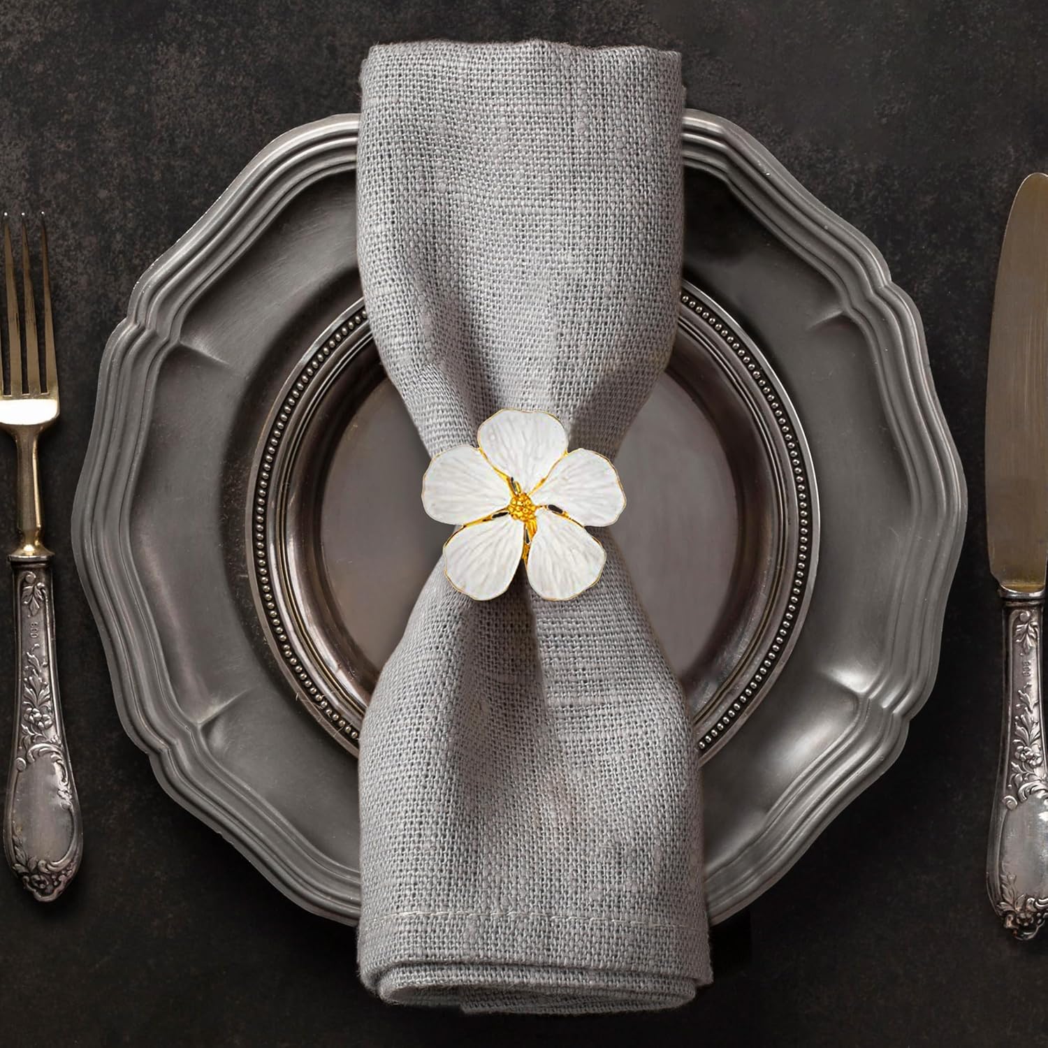 Decozen White Gold Napkin Rings Set of 12 for Elegant Table Decor