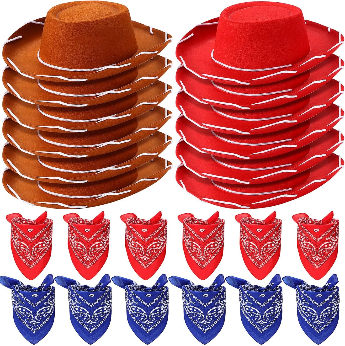 24 Pieces Cowboy Hats and Bandanas for Kids Western Costume