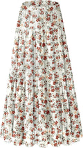 Women's Chiffon White Flowy Maxi Skirts Boho Fall Pleated A Line