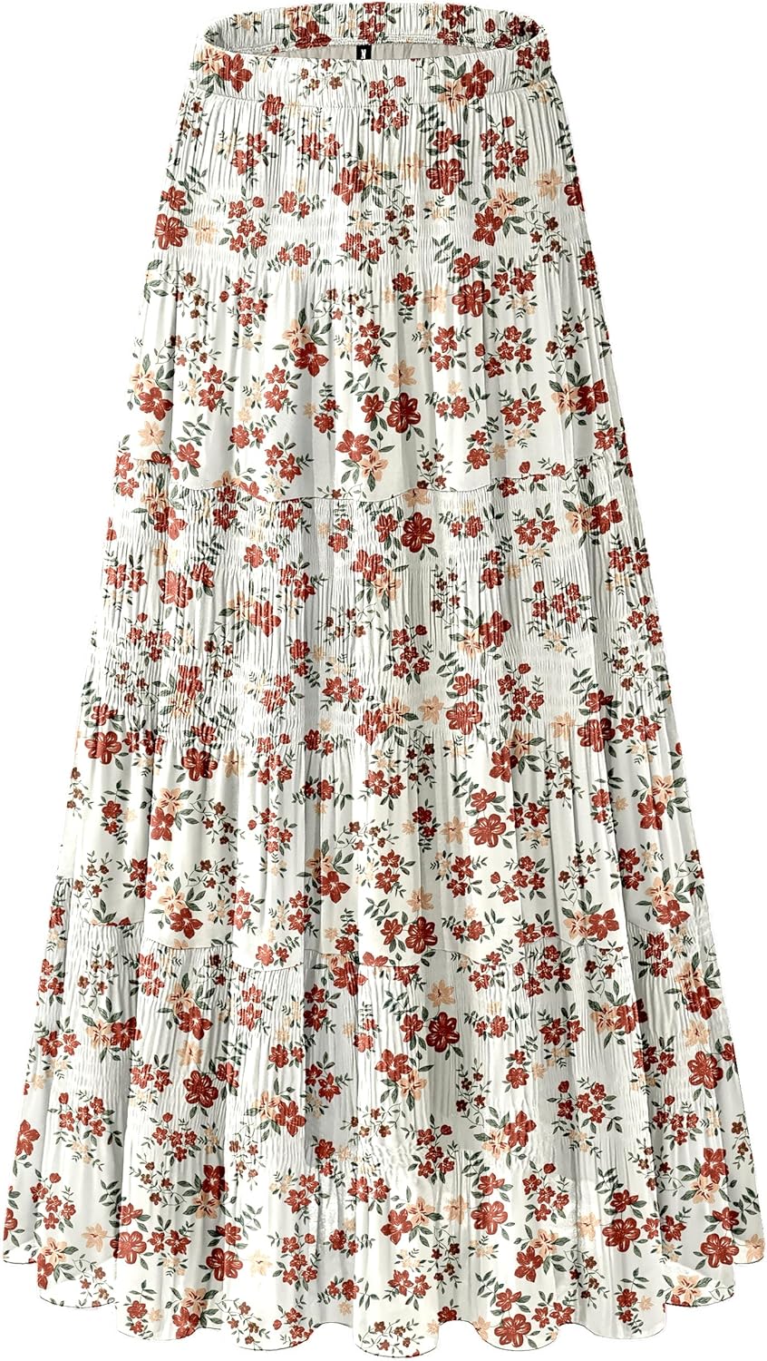 Women's Chiffon White Flowy Maxi Skirts for Boho Fall Style