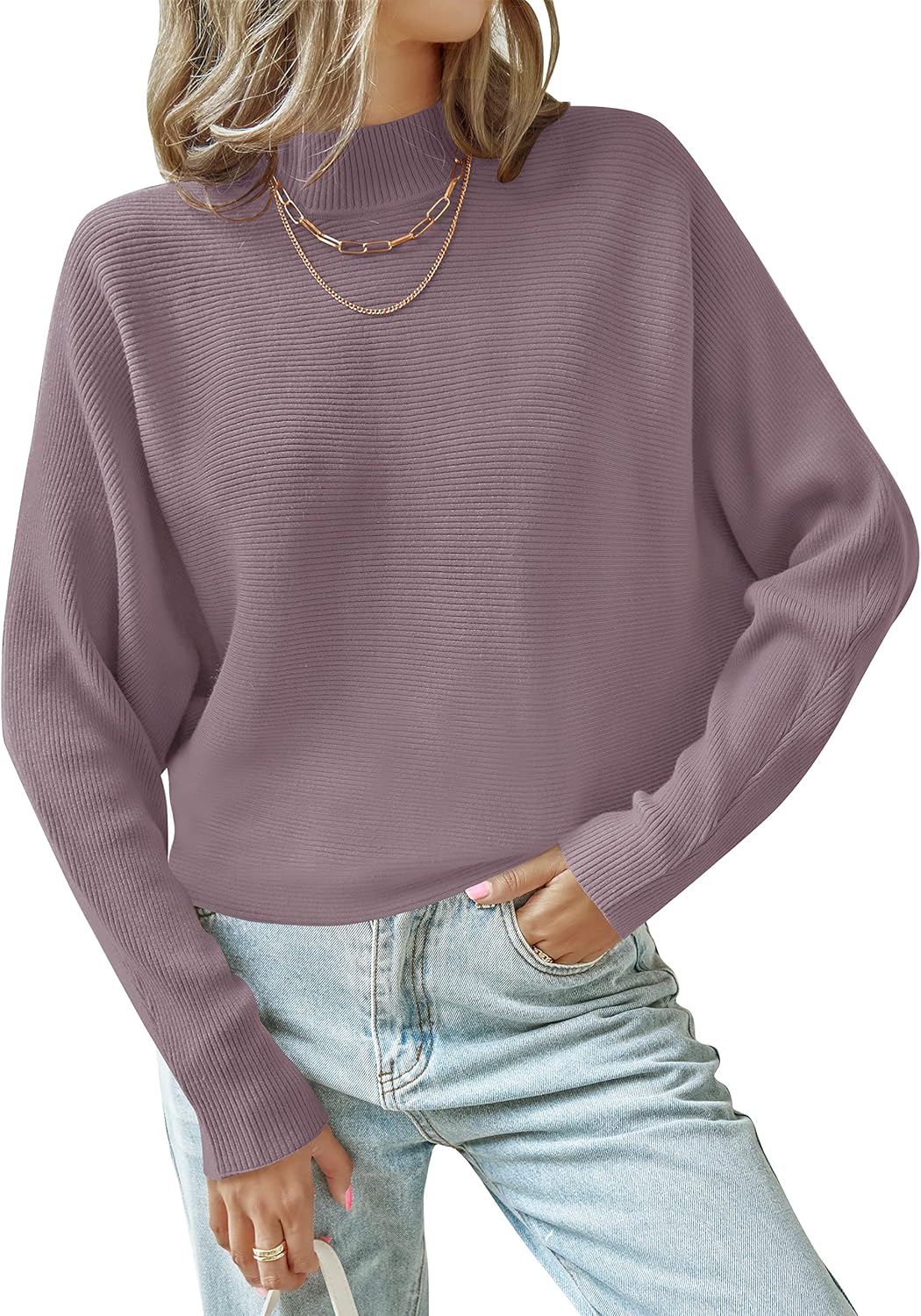 ZESICA Women's Turtleneck Batwing Long Sleeve Sweater Top