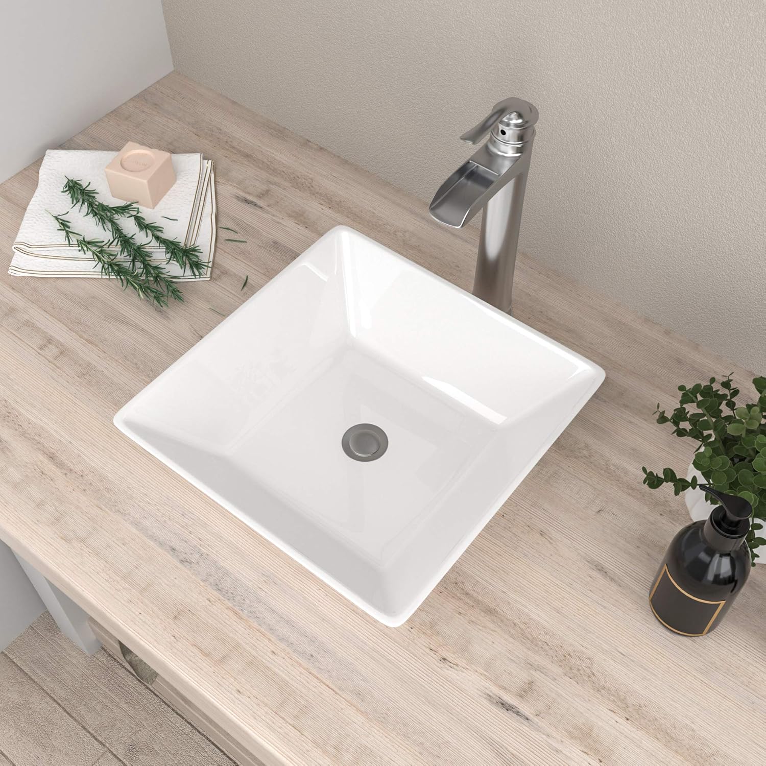 Mocoloo White Vessel Sink 16 x 16 Inch Square Ceramic Design