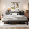 King Bed Frame with Headboard - Sturdy Charcoal Grey Platform Bed