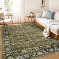 WITSHOCK 5x8 Area Rug Olive - Machine Washable Low Pile Vintage
