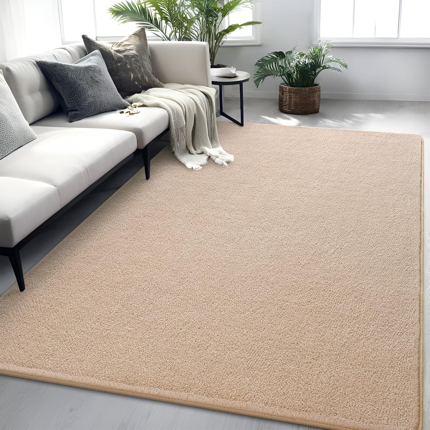 Beige Area Rug 4x6 ft Washable Memory Foam for Modern Homes