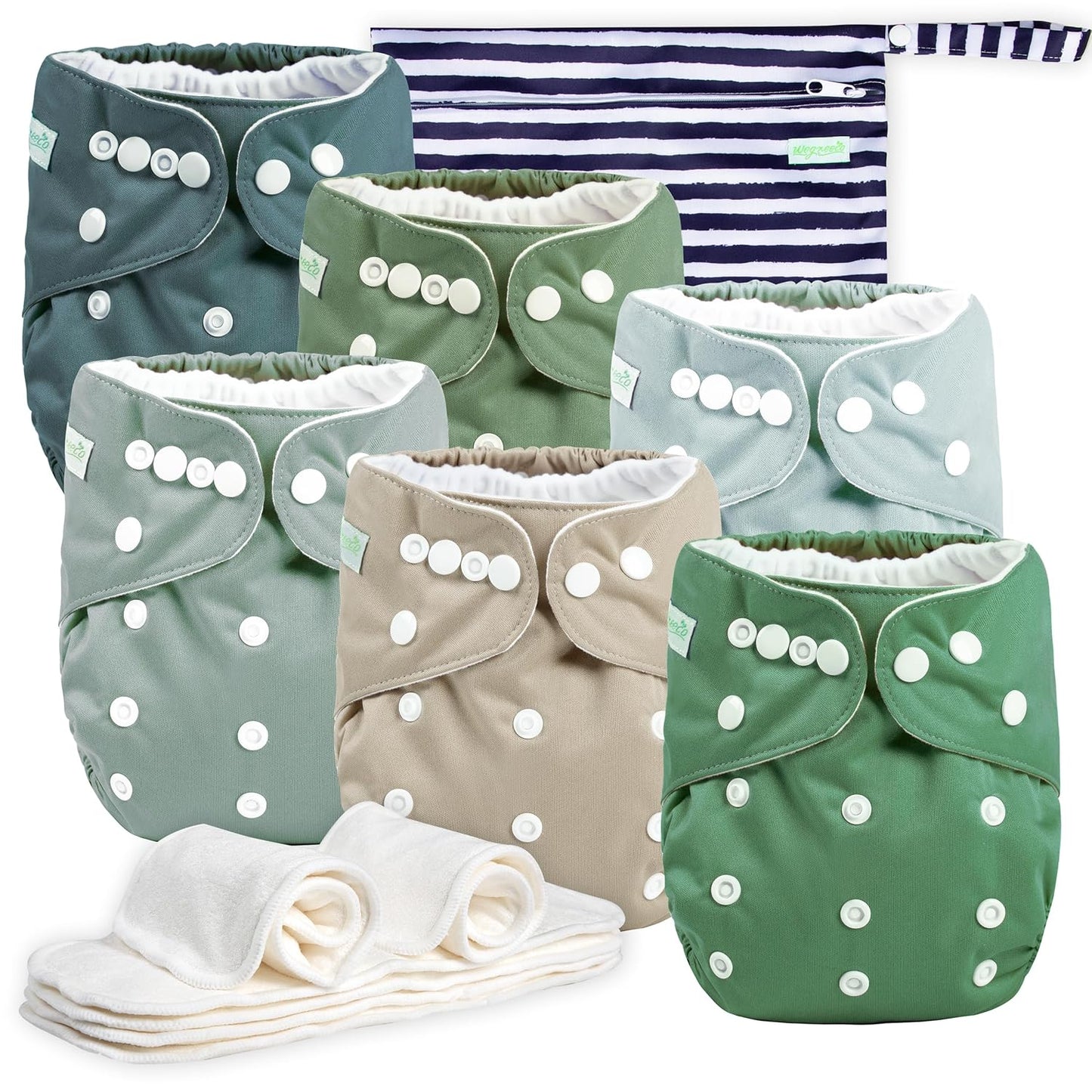 Wegreeco Cloth Diapers 6 Pack with Inserts & Wet Bag for Babies