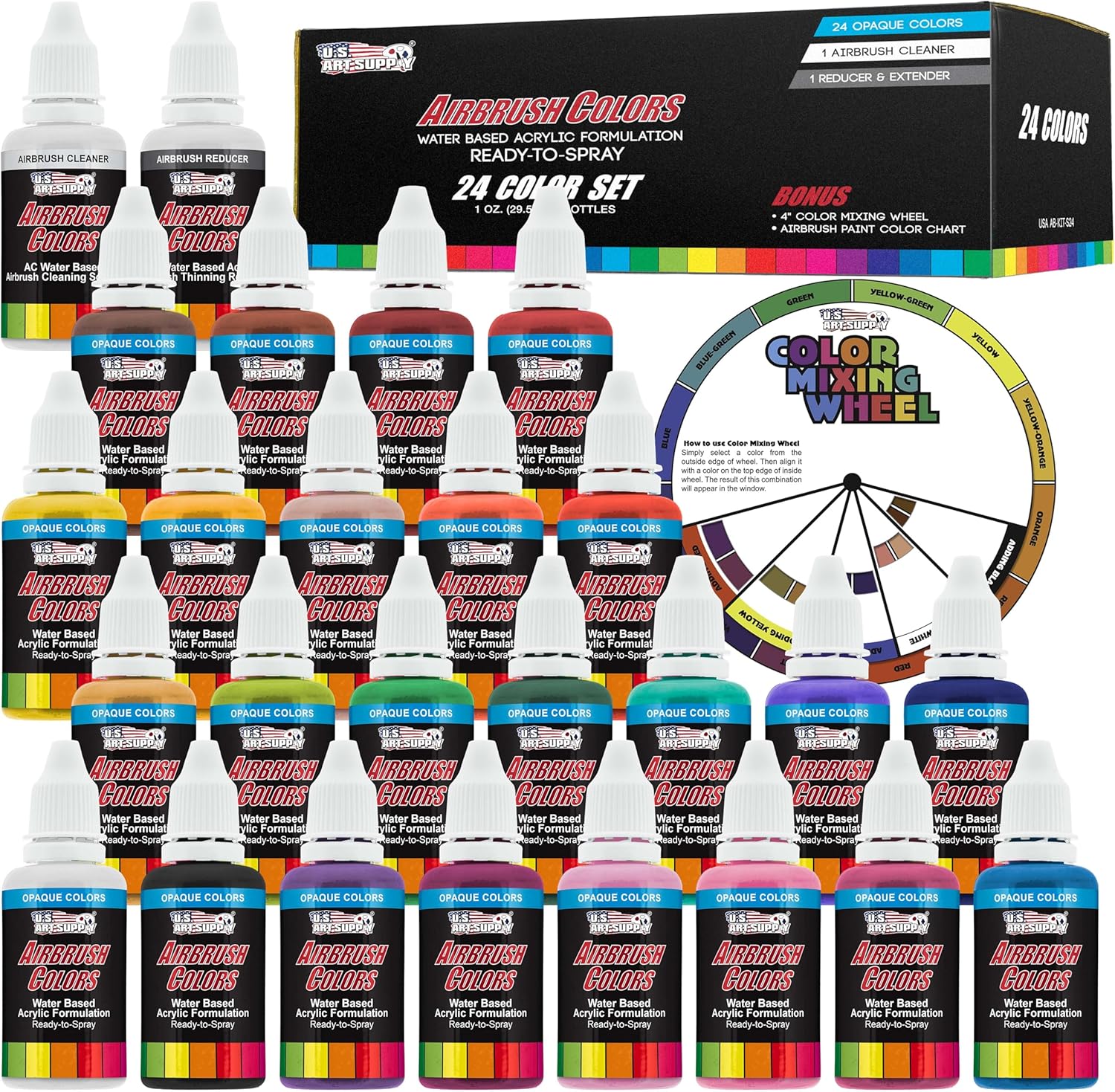 24 Color Acrylic Airbrush Paint Set - U.S. Art Supply