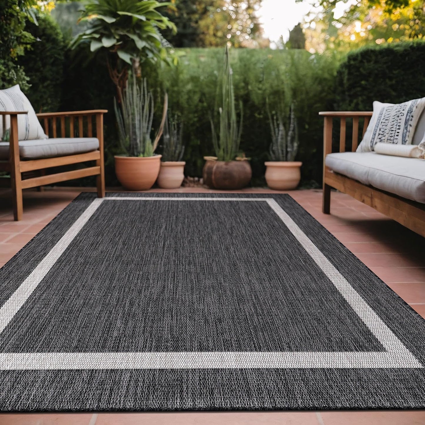 Bordered Outdoor Rug 5x7 for Easy Cleaning and Waterproof Use