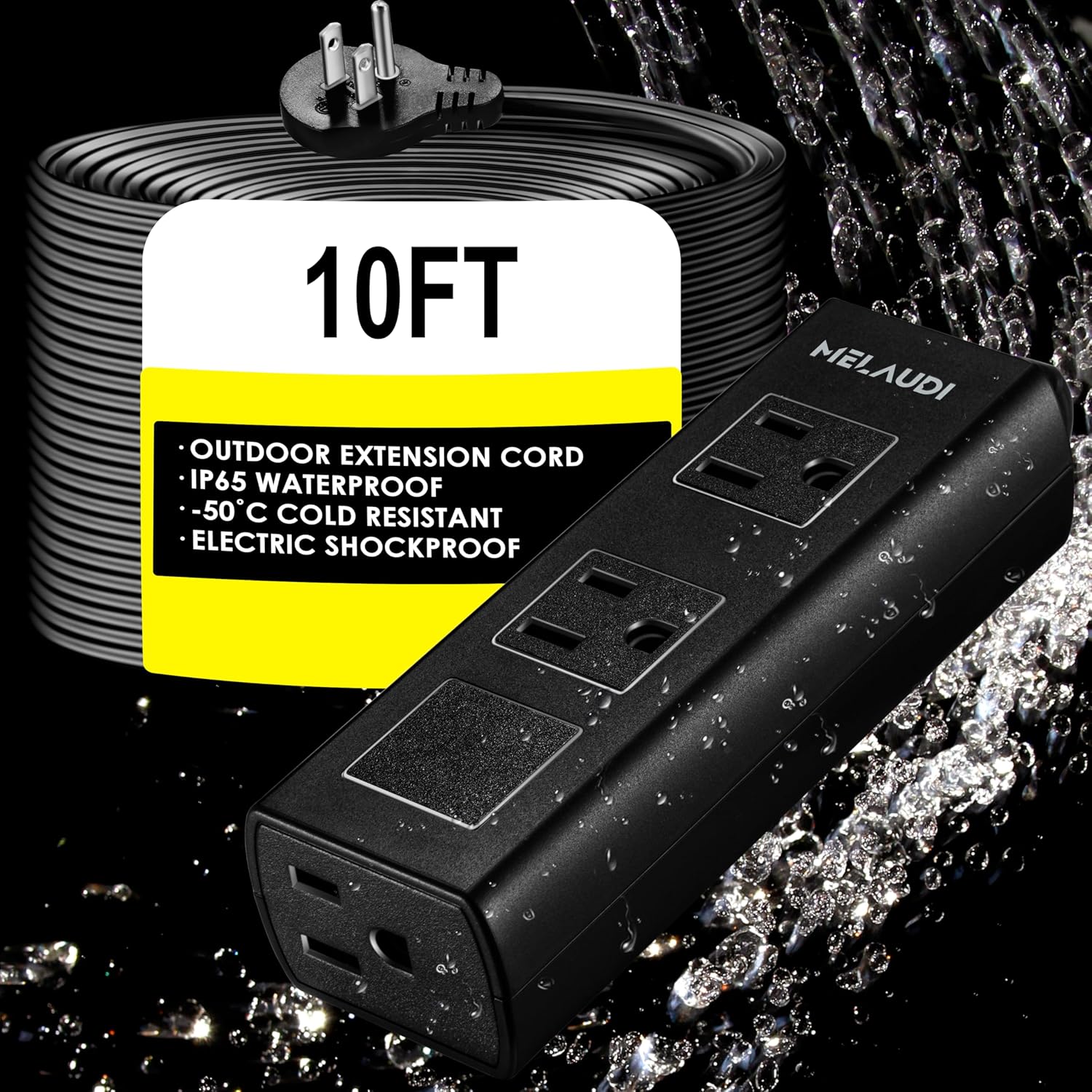 10FT Heavy Duty Weatherproof Power Strip - Waterproof Surge Protector