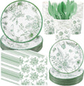Green Floral Party Supplies for 50 Guests - Sage Floral Tableware Set