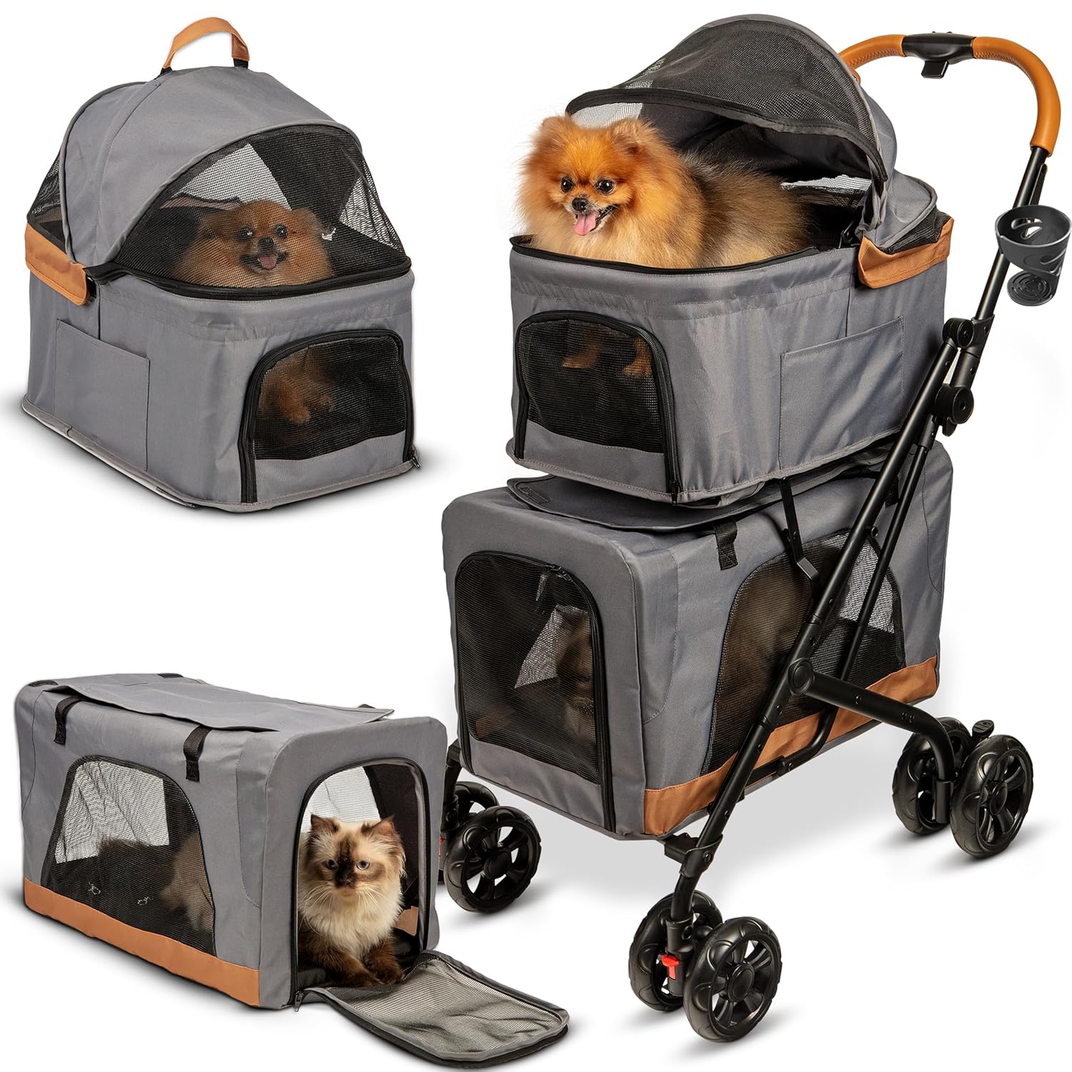 Double Pet Stroller for 2 Dogs or Cats - Compact & Convenient